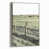 Farmhouse Wall Art – Green Pastures and Wooden Fence Print for Country Decor