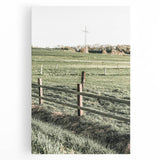 Farmhouse Wall Art – Green Pastures and Wooden Fence Print for Country Decor