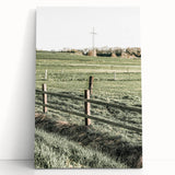 Farmhouse Wall Art – Green Pastures and Wooden Fence Print for Country Decor