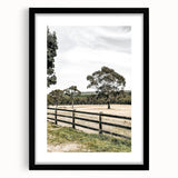 Farmhouse Wall Art – Fenced Pasture with Trees Print for Rustic Decor