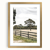 Farmhouse Wall Art – Fenced Pasture with Trees Print for Rustic Decor