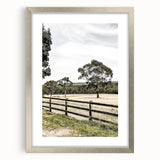 Farmhouse Wall Art – Fenced Pasture with Trees Print for Rustic Decor