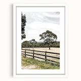 Farmhouse Wall Art – Fenced Pasture with Trees Print for Rustic Decor