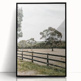Farmhouse Wall Art – Fenced Pasture with Trees Print for Rustic Decor
