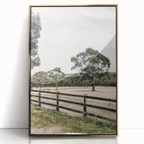 Farmhouse Wall Art – Fenced Pasture with Trees Print for Rustic Decor