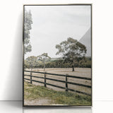Farmhouse Wall Art – Fenced Pasture with Trees Print for Rustic Decor