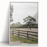 Farmhouse Wall Art – Fenced Pasture with Trees Print for Rustic Decor