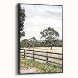 Farmhouse Wall Art – Fenced Pasture with Trees Print for Rustic Decor