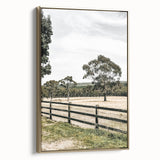 Farmhouse Wall Art – Fenced Pasture with Trees Print for Rustic Decor
