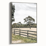 Farmhouse Wall Art – Fenced Pasture with Trees Print for Rustic Decor