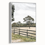 Farmhouse Wall Art – Fenced Pasture with Trees Print for Rustic Decor