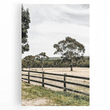 Farmhouse Wall Art – Fenced Pasture with Trees Print for Rustic Decor