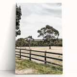 Farmhouse Wall Art – Fenced Pasture with Trees Print for Rustic Decor