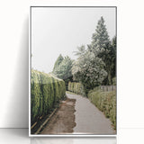 Farmhouse Wall Art – Hedge-Lined Path Print for Rustic Garden Decor