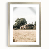 Farmhouse Wall Art – Tranquil Country Home under Oak Tree Print