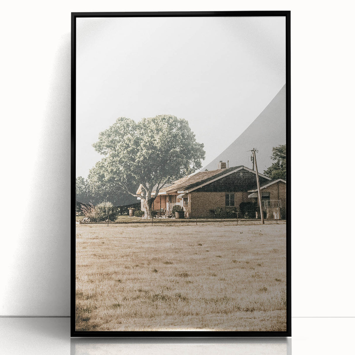 Farmhouse Wall Art – Tranquil Country Home under Oak Tree Print