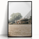 Farmhouse Wall Art – Tranquil Country Home under Oak Tree Print