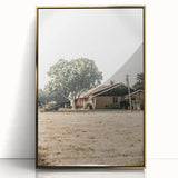 Farmhouse Wall Art – Tranquil Country Home under Oak Tree Print