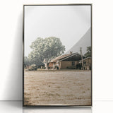 Farmhouse Wall Art – Tranquil Country Home under Oak Tree Print