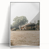 Farmhouse Wall Art – Tranquil Country Home under Oak Tree Print