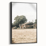 Farmhouse Wall Art – Tranquil Country Home under Oak Tree Print