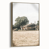 Farmhouse Wall Art – Tranquil Country Home under Oak Tree Print