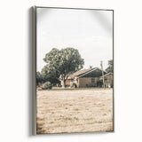 Farmhouse Wall Art – Tranquil Country Home under Oak Tree Print