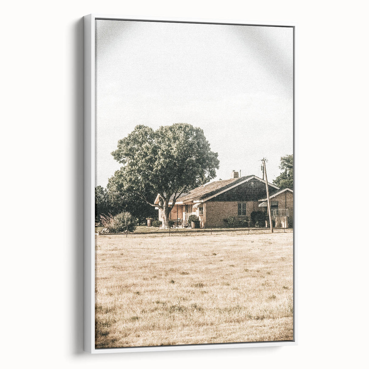 Farmhouse Wall Art – Tranquil Country Home under Oak Tree Print
