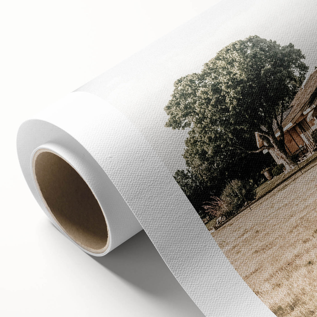 Farmhouse Wall Art – Tranquil Country Home under Oak Tree Print
