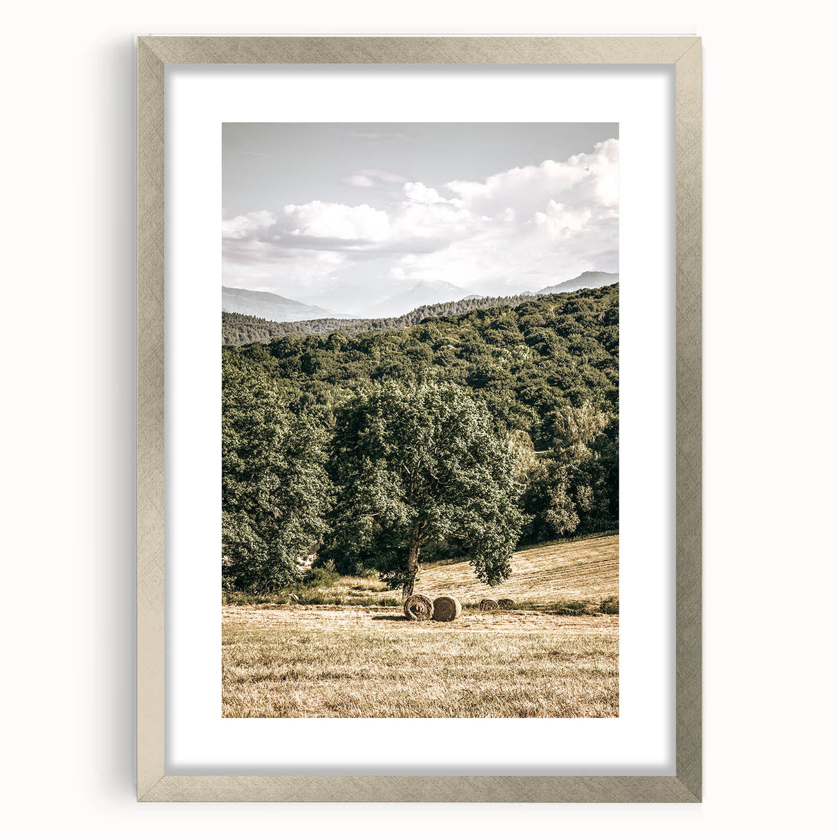 Farmhouse Wall Art - Scenic Country Landscape with Rustic Hay Bales