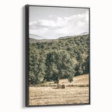 Farmhouse Wall Art - Scenic Country Landscape with Rustic Hay Bales