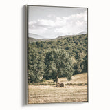 Farmhouse Wall Art - Scenic Country Landscape with Rustic Hay Bales