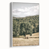 Farmhouse Wall Art - Scenic Country Landscape with Rustic Hay Bales