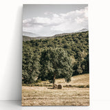 Farmhouse Wall Art - Scenic Country Landscape with Rustic Hay Bales