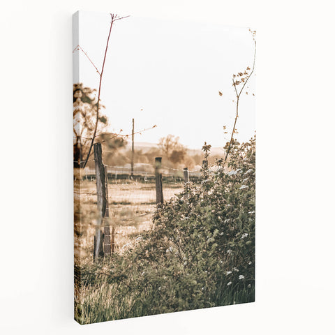 Farmhouse Wall Art - Rustic Fence and Foliage with Warm Country Charm