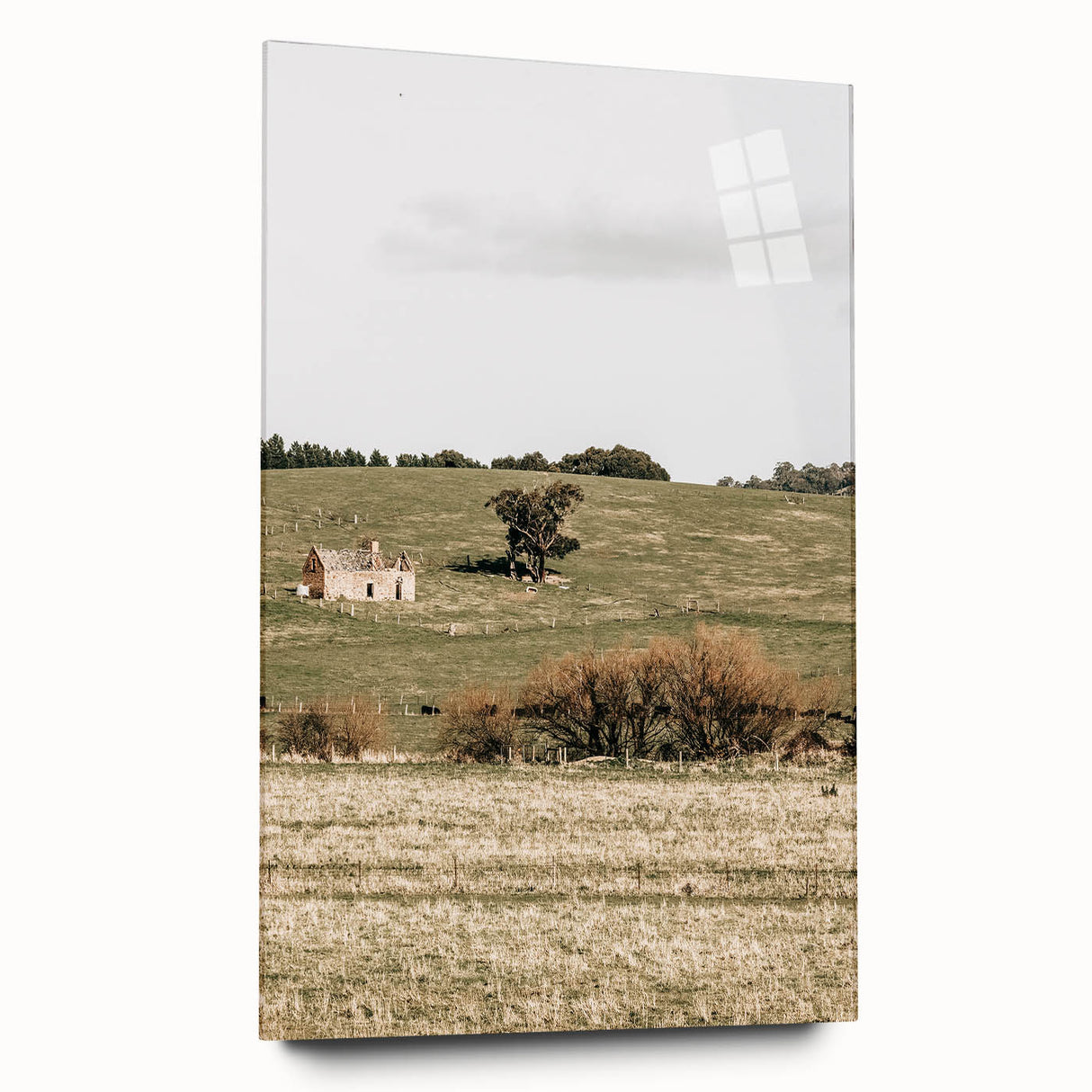 Farmhouse Wall Art - Vintage Country Home with Rolling Green Hills