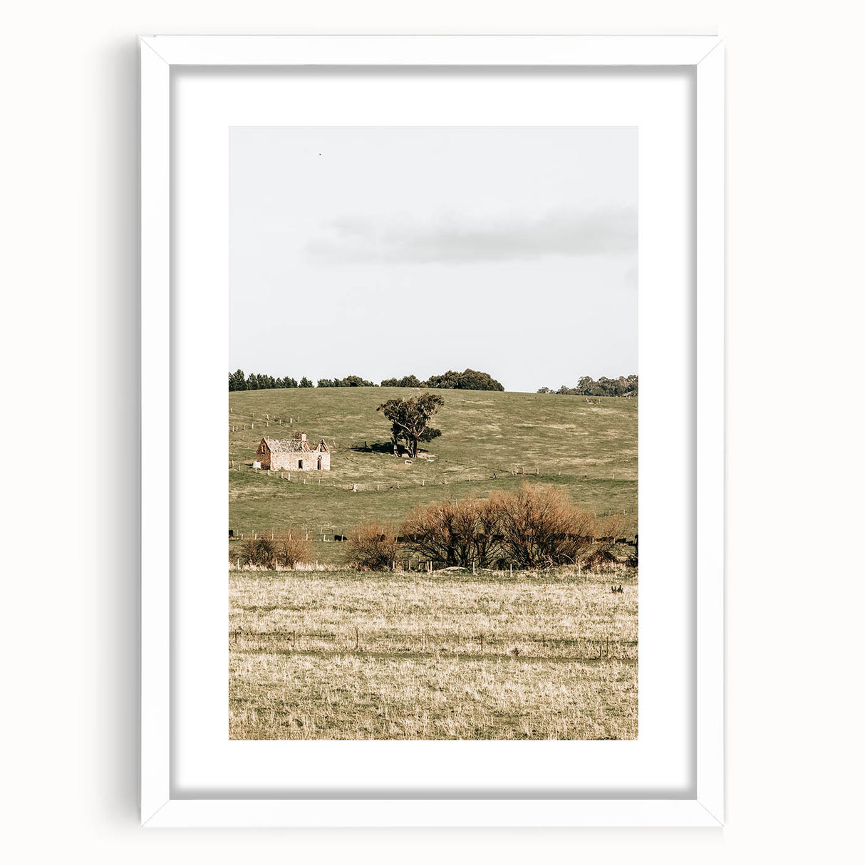 Farmhouse Wall Art - Vintage Country Home with Rolling Green Hills