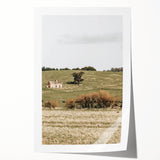 Farmhouse Wall Art - Vintage Country Home with Rolling Green Hills