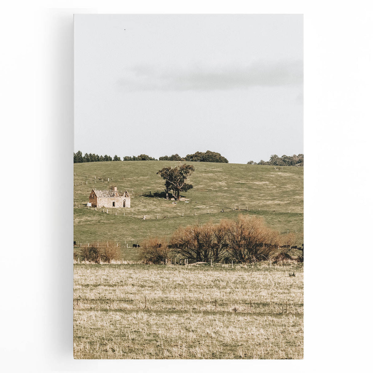 Farmhouse Wall Art - Vintage Country Home with Rolling Green Hills