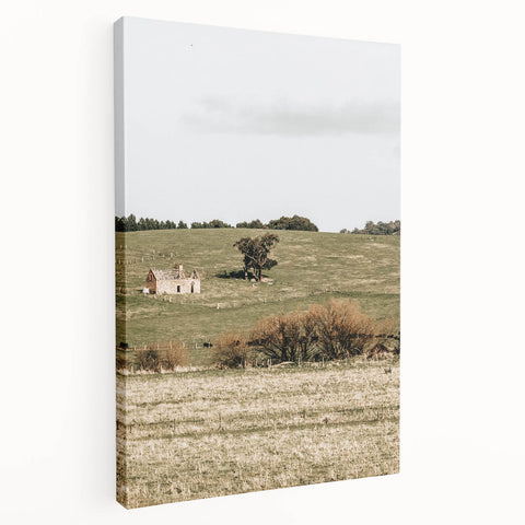 Farmhouse Wall Art - Vintage Country Home with Rolling Green Hills