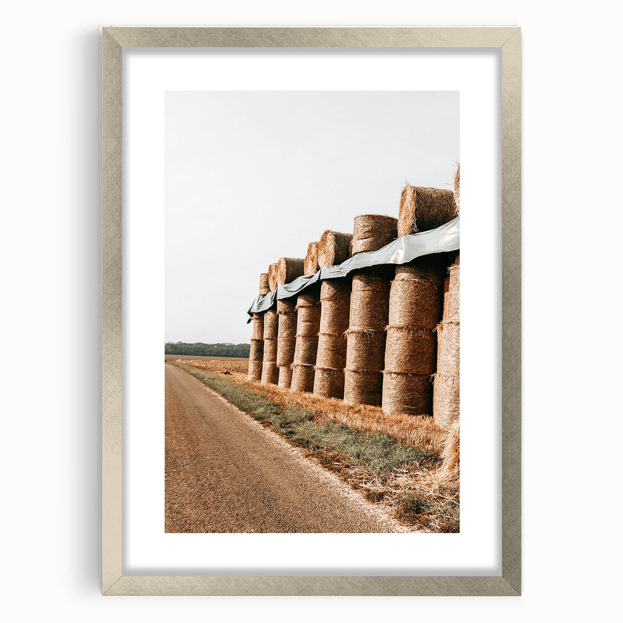 Farmhouse Wall Art - Stacked Hay Bales by Country Road with Rustic Charm