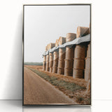 Farmhouse Wall Art - Stacked Hay Bales by Country Road with Rustic Charm