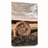 Farmhouse Wall Art - Serene Hay Bale in Field with Rustic Country Charm