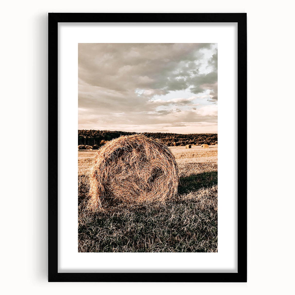 Farmhouse Wall Art - Serene Hay Bale in Field with Rustic Country Charm