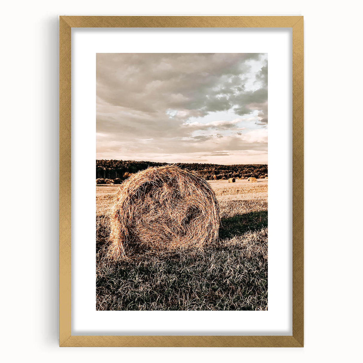 Farmhouse Wall Art - Serene Hay Bale in Field with Rustic Country Charm