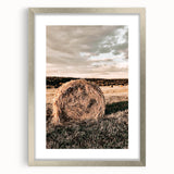 Farmhouse Wall Art - Serene Hay Bale in Field with Rustic Country Charm