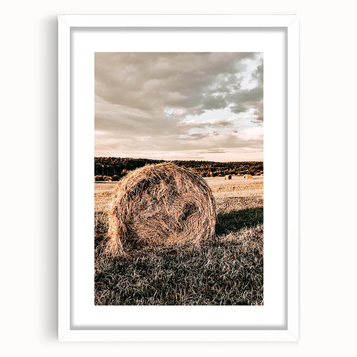 Farmhouse Wall Art - Serene Hay Bale in Field with Rustic Country Charm