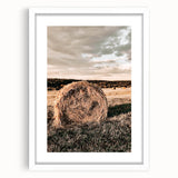 Farmhouse Wall Art - Serene Hay Bale in Field with Rustic Country Charm