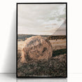 Farmhouse Wall Art - Serene Hay Bale in Field with Rustic Country Charm