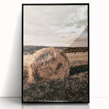 Farmhouse Wall Art - Serene Hay Bale in Field with Rustic Country Charm